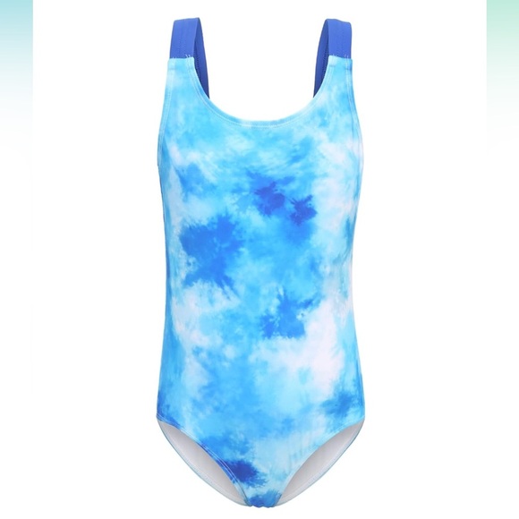 Girls One Piece Swimsuits Blue Tie Dye Sport Halter Swimwear Bathing Suit 9-10y - Picture 1 of 5